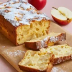 Leckere Scheibe Apfelkuchen mit Quark auf einem Teller serviert.