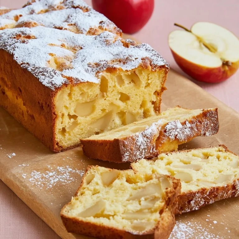 Leckere Scheibe Apfelkuchen mit Quark auf einem Teller serviert.