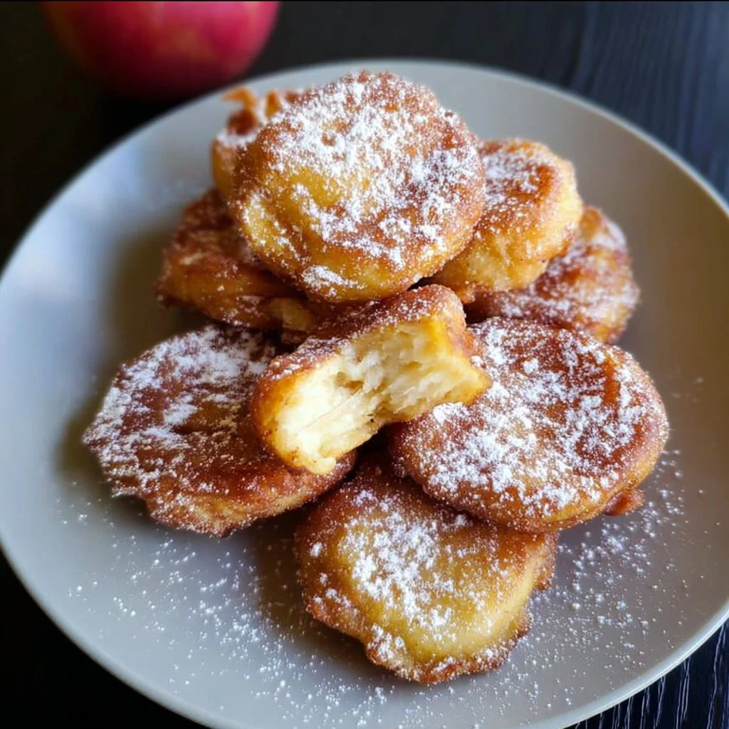 Frisch gebackene Apfelküchlein mit Zimt und Zucker