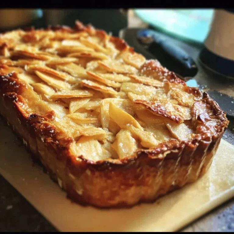 Französischer Apfelkuchen mit Äpfeln und Teig auf einem Teller