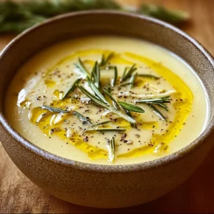 Zitronen-Rosmarin-Weißbohnensuppe in einer Schüssel serviert