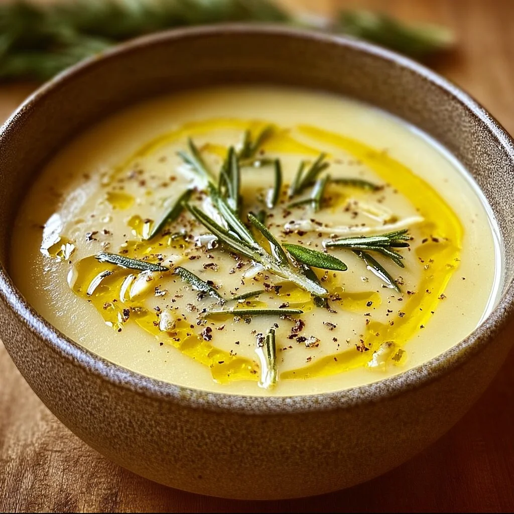 Zitronen-Rosmarin-Weißbohnensuppe in einer Schüssel serviert