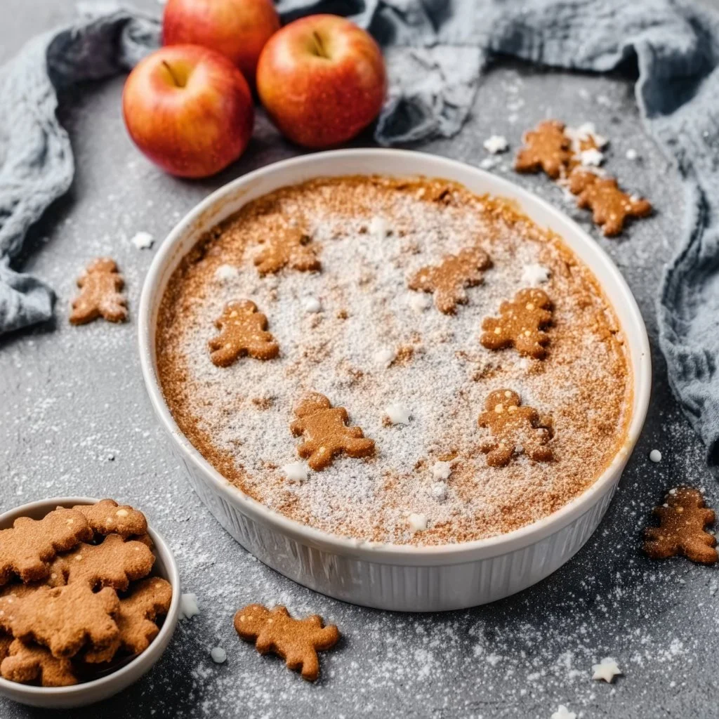 Leckeres Apfel-Speculoos-Dessert in einer Schüssel mit Apfelscheiben und Keksen