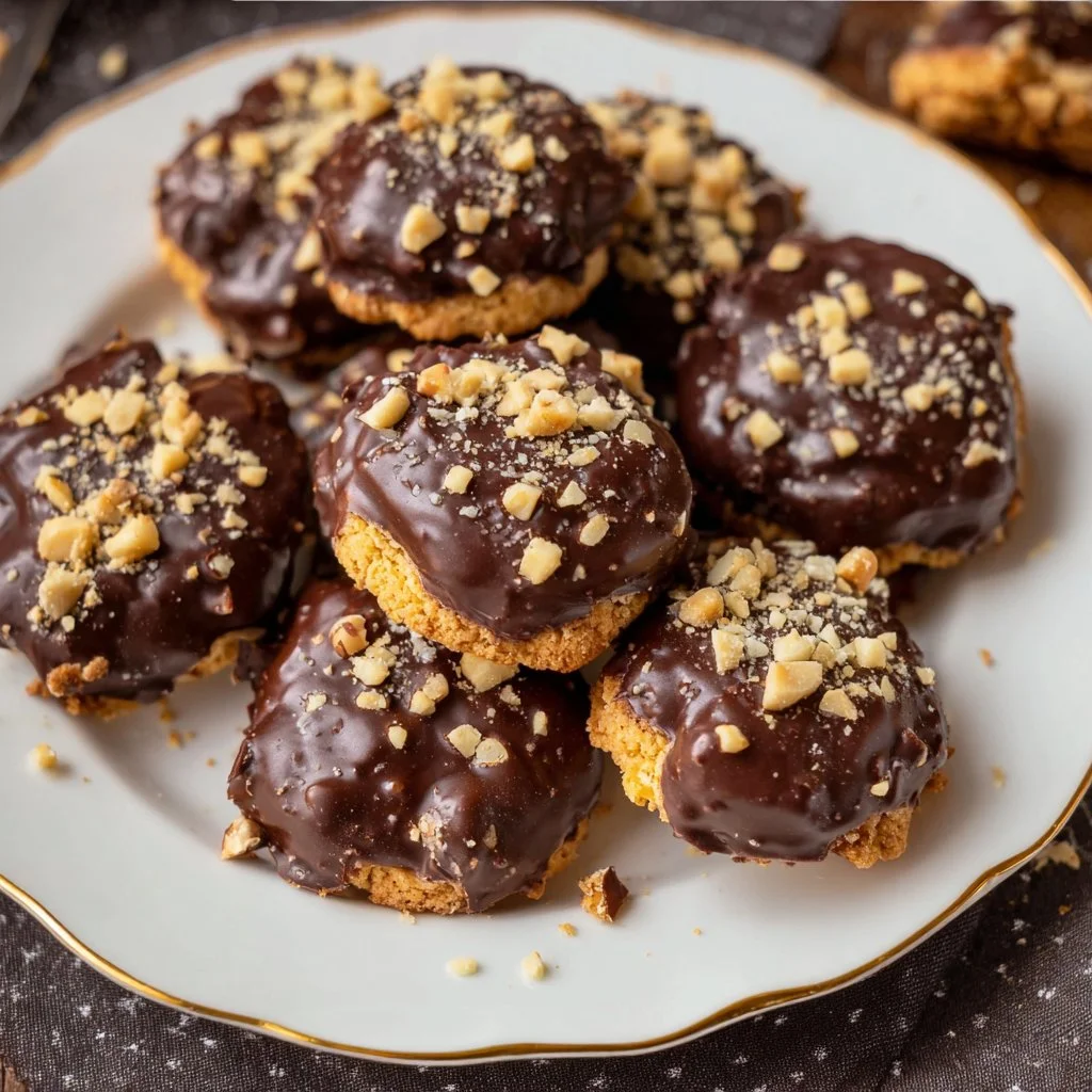 Selbstgemachte Rocher Kekse auf einem Holzbrett