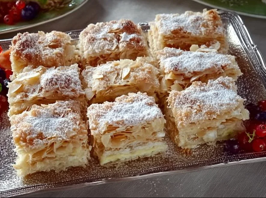 Leckere Bienenstich Minis auf einem Teller serviert