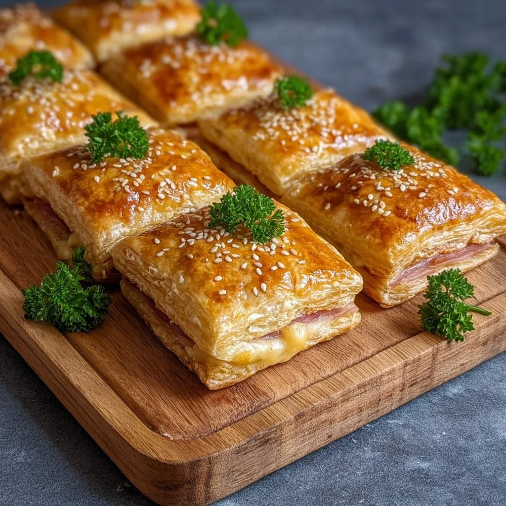 Leckere Blätterteig Puten Snacks auf einem Teller ansprechend angerichtet