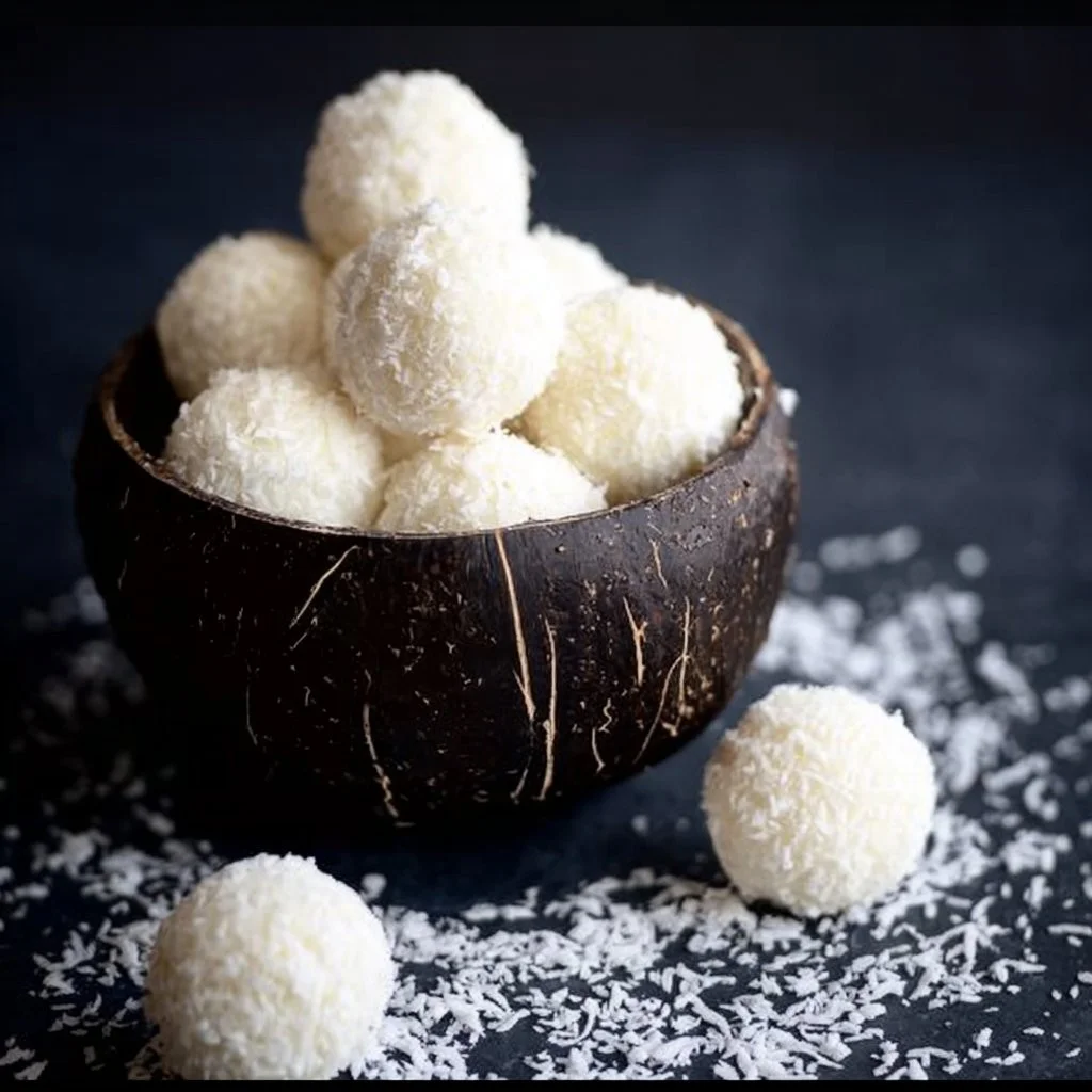 Gesunde Raffaello selbstgemacht mit Kokosnuss und Mandeln