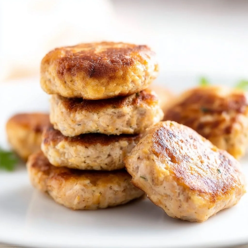 Keto Thunfisch-Patties auf einem Teller mit frischen Kräutern