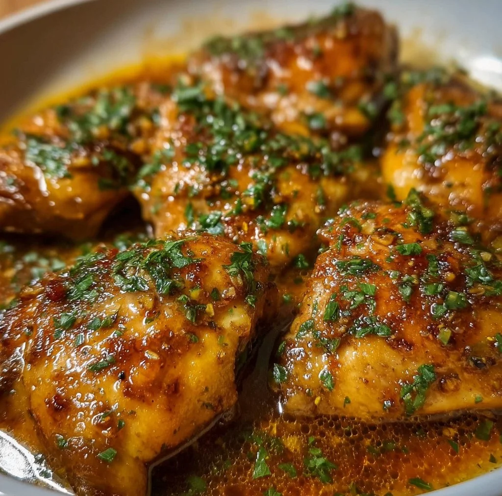 Brauner Zucker Knoblauch Hähnchen auf einem Teller serviert