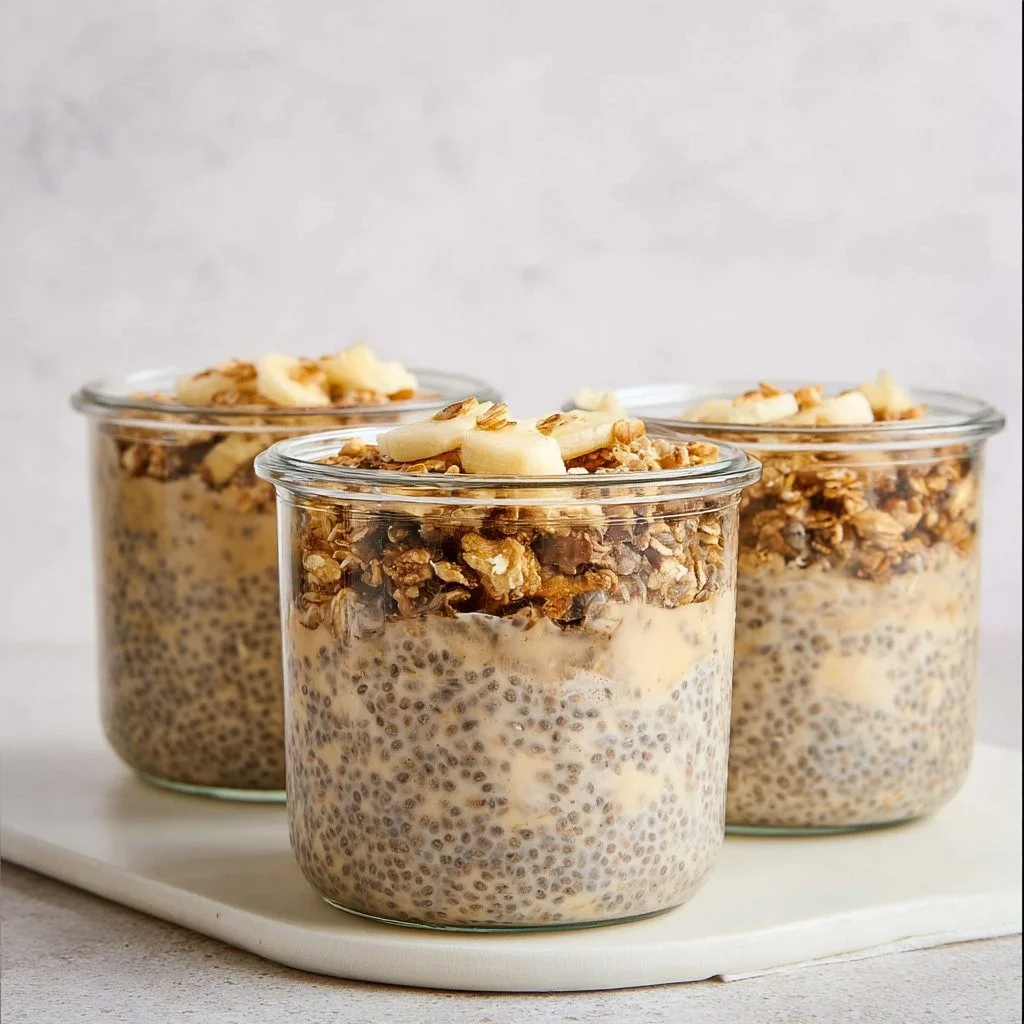 Schüssel mit Braunen Zucker Übernacht Haferflocken und frischen Früchten