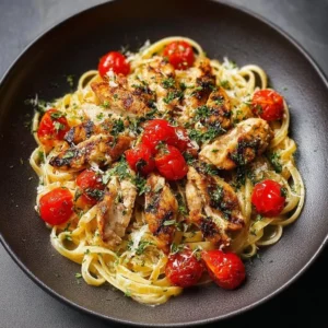 Leckere Bruschetta-Hähnchen-Pasta mit frischen Zutaten
