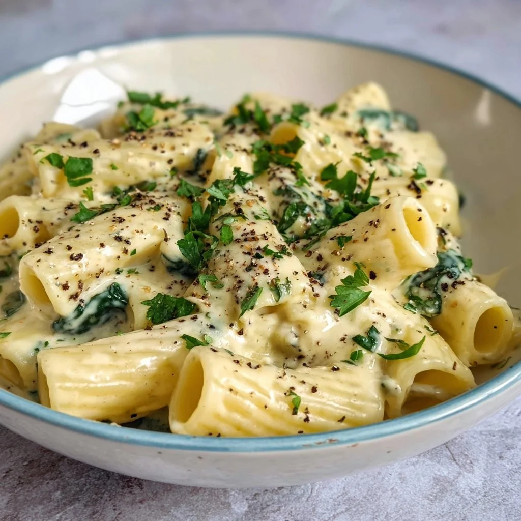 Cremige Spinat-Rigatoni mit frischen Zutaten und leckerer Sauce