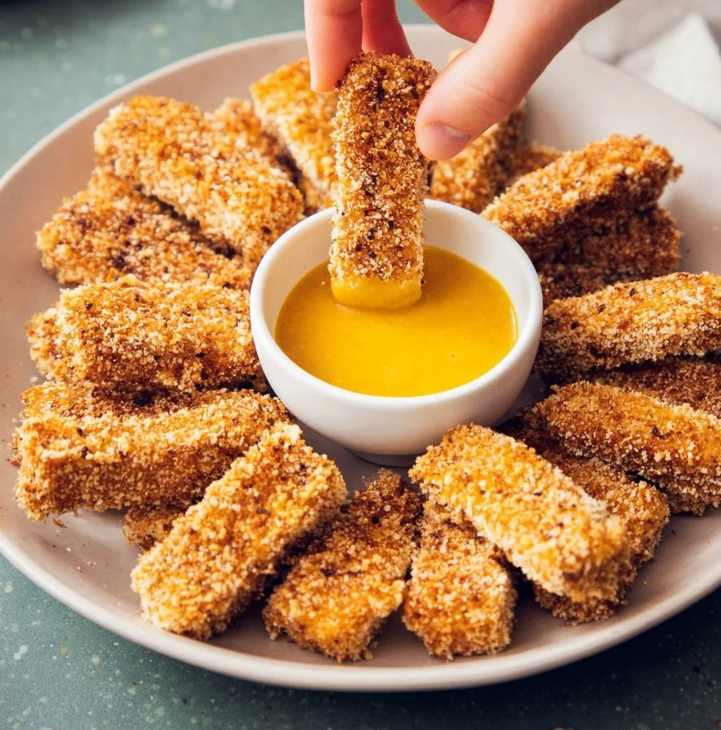 Knusprige Tofu-Sticks mit Honigsenf aus dem Air Fryer