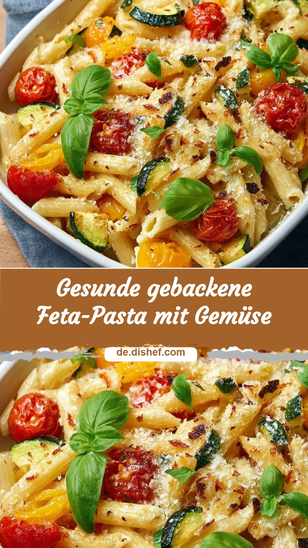 Gesunde gebackene Feta-Pasta mit Gemüse