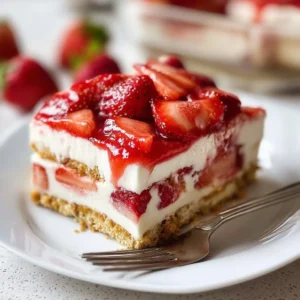 No-Bake Erdbeer-Eisboxkuchen mit frischen Erdbeeren und Sahne