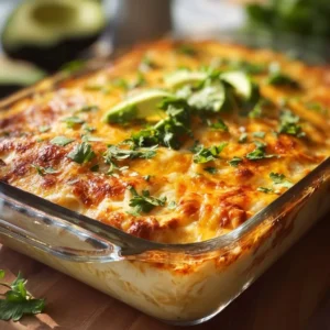 Sauerrahm-Hühnchen-Enchilada-Auflauf auf einem Teller serviert