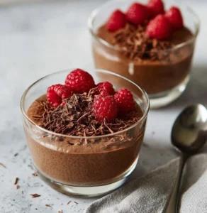 Schokoladen-Chia-Pudding in einer Schale mit Löffel