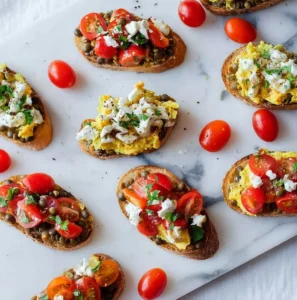 Tomaten-Linsen Frühstücks-Bruschetta - gesunde und leckere Vorspeise