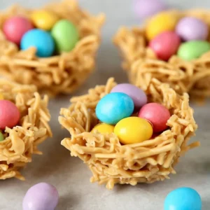 No-Bake Osterei Erdnussbutter Heuhaufen als leckeres Osterrezept