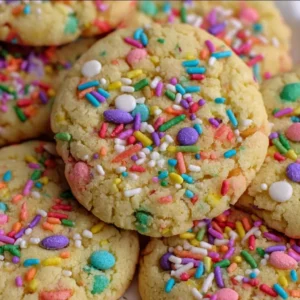 Bunte Osterkekse auf einem festlichen Tisch für das Osterfest