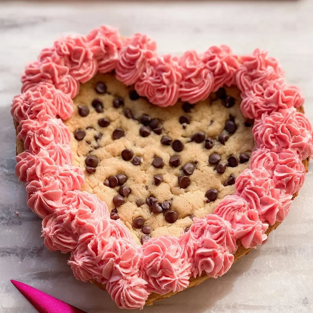 Valentins-Kekskuchen mit Herzmotiven und frischen Zutaten auf einem Tisch dekoriert.