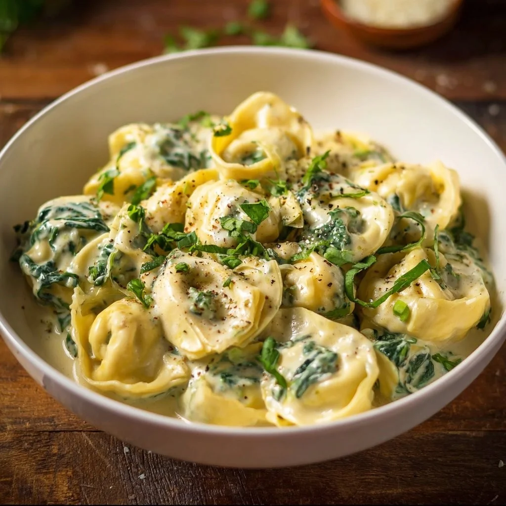 Ein-Topf-Spinat-Artischocken-Tortellini mit frischen Zutaten und leckerer Soße
