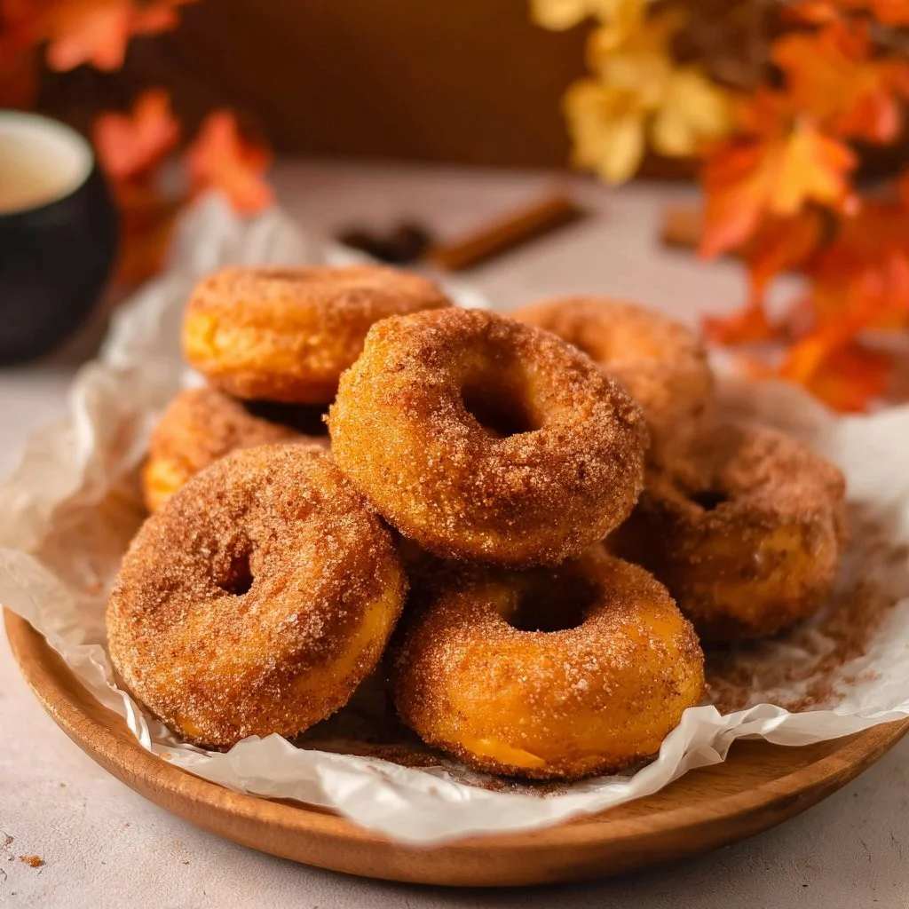 Gebackene Kürbisdonuts in appetitlicher Präsentation