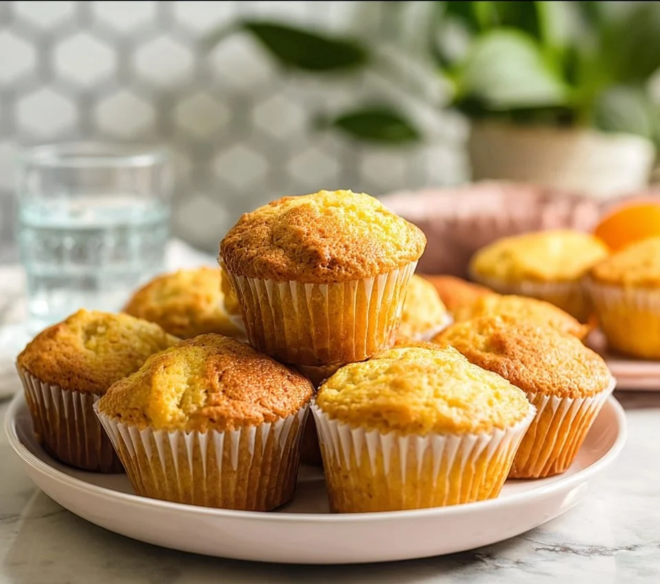 Leckere Orangenmuffins ohne Eier und Milchprodukte auf einem rustikalen Tisch.