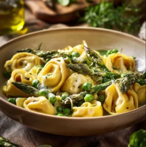 Pasta mit Zitronen-Cremesauce und frischem Frühlingsgemüse