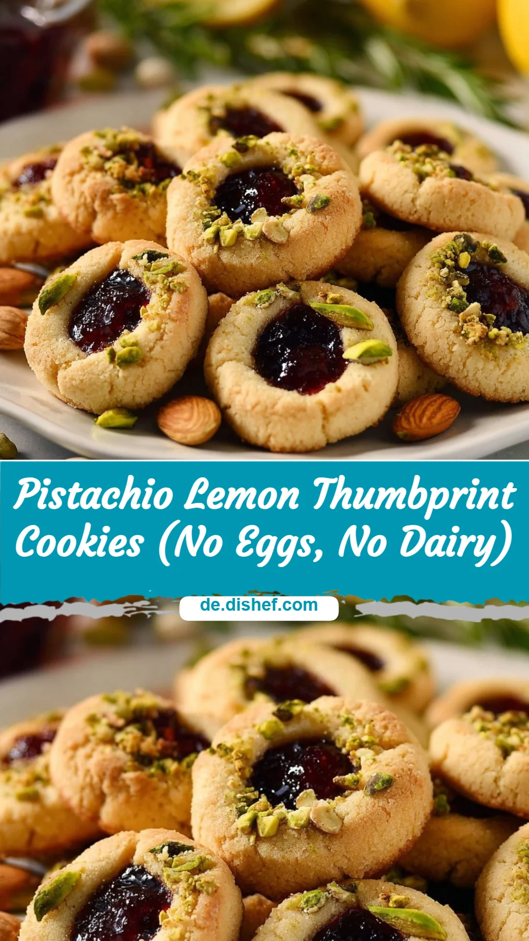 Pistachio Lemon Thumbprint Cookies (No Eggs, No Dairy)